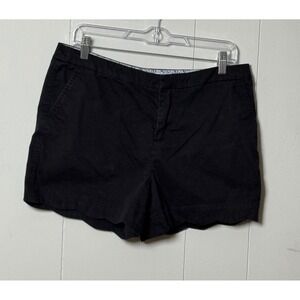 Willi Smith Womens Black Scalloped Hem Chino ShortsCotton Stretch Mid Rise Sz 10